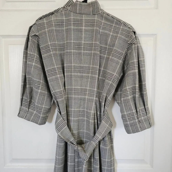 Zara Woman Plaid‎ Dress Small Gray  Puffy Sleeve Midi Belt Winter Work - Picture 7 of 13